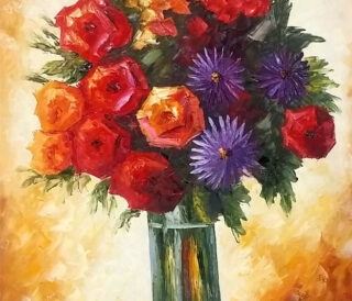 red flower orange background portrait